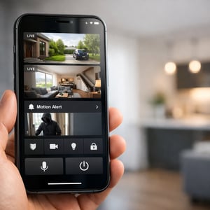 Modern Smartphone Displaying Smart Home Security Interface