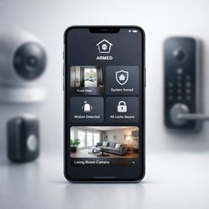Smartphone Displaying Smart Home Security Dashboard