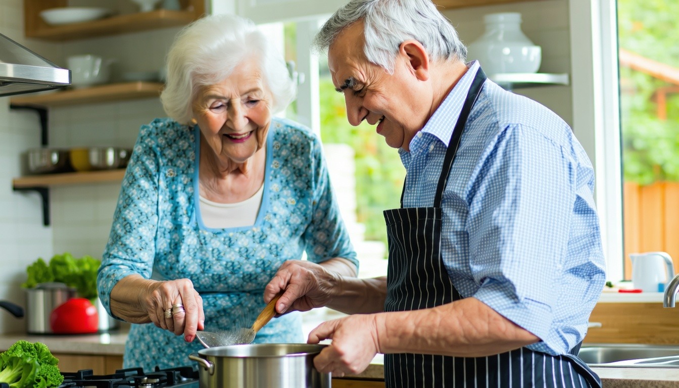 elderly couple in kitchen cooking-3
