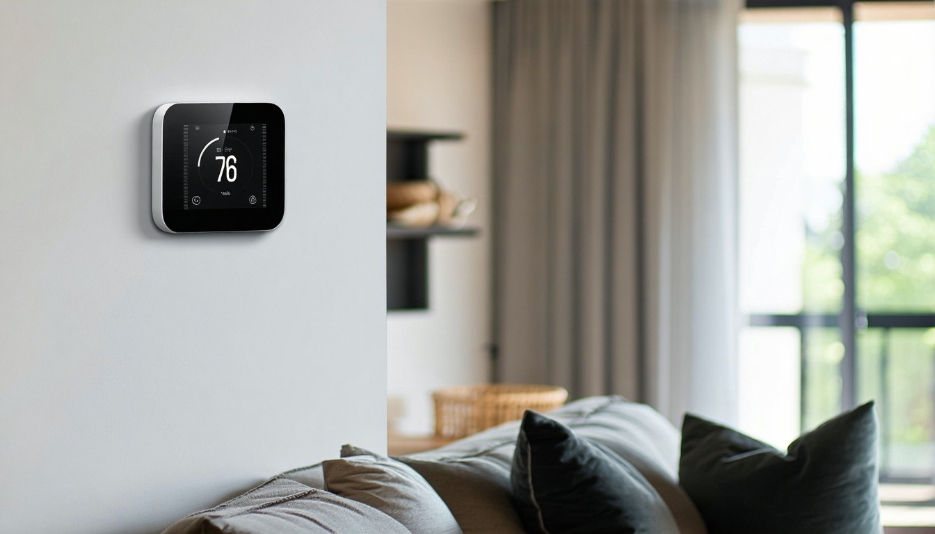smart thermostat on wall of livingroom-2