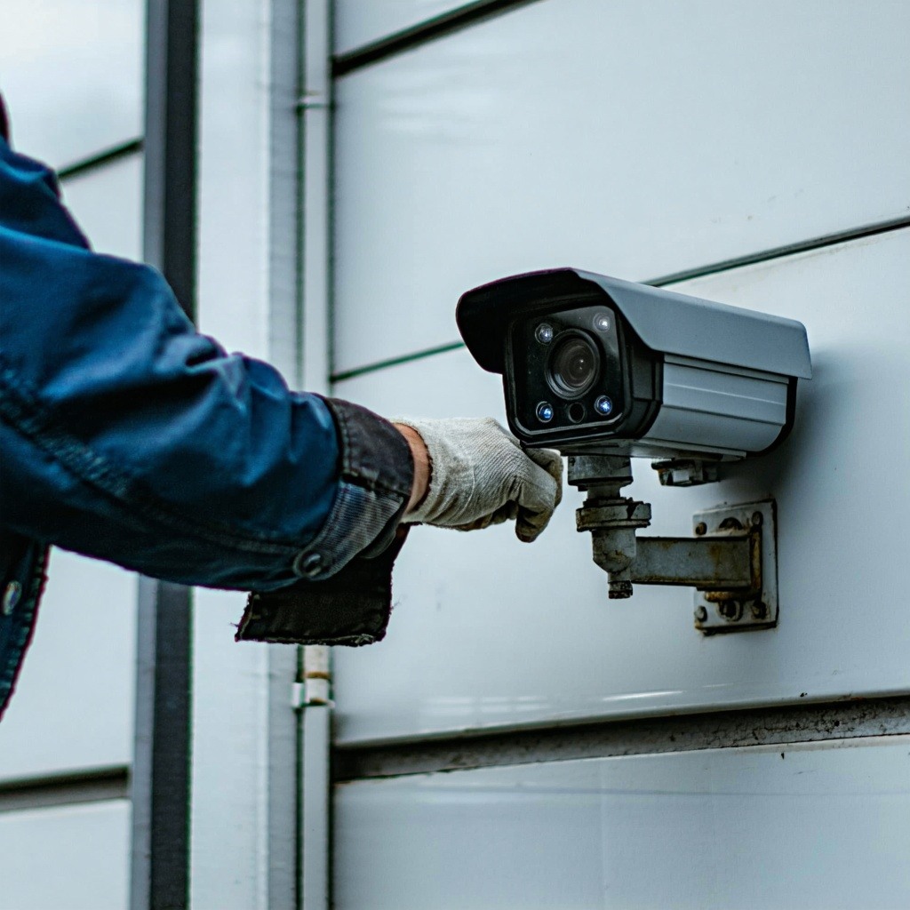 Technician working on a security camera Can only see hands